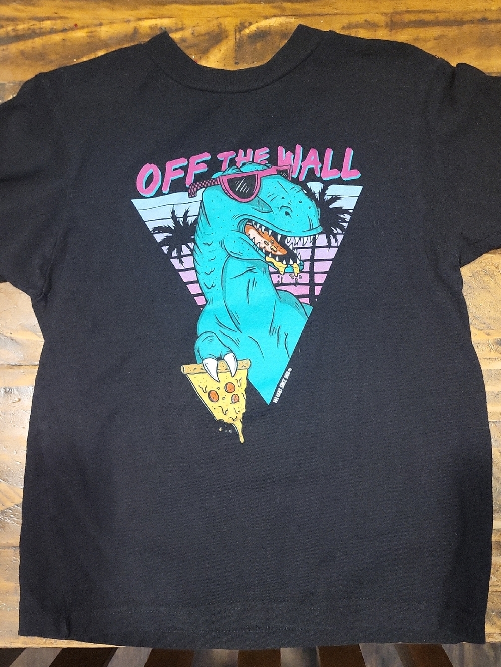 Vans Black Tee with Turquoise Dino Pizza Graphic